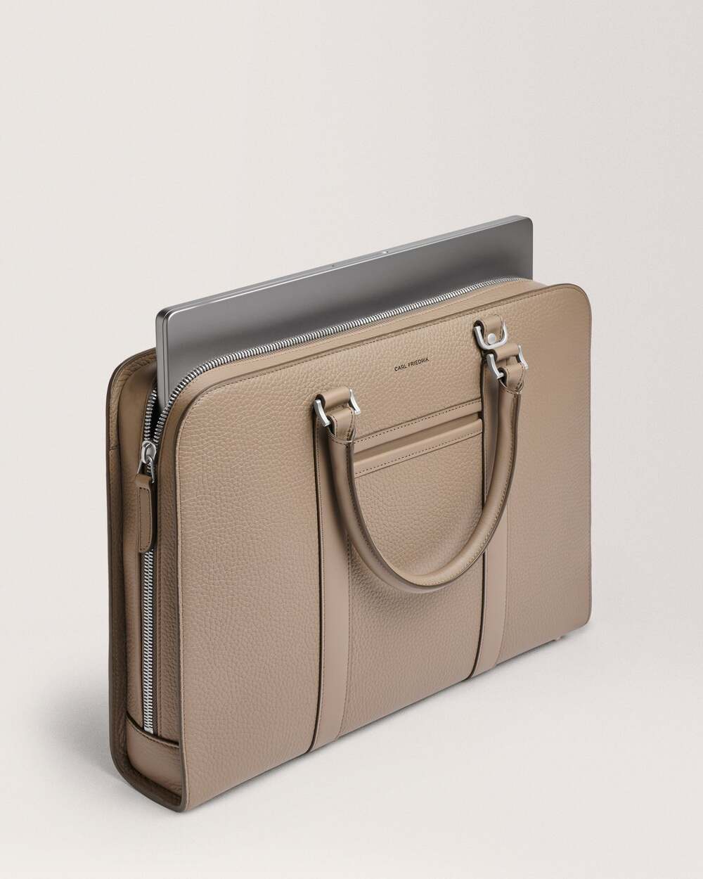 Carl Friedrik Palissy Briefcase 10L Taupe Grained Leather NEW Authentic